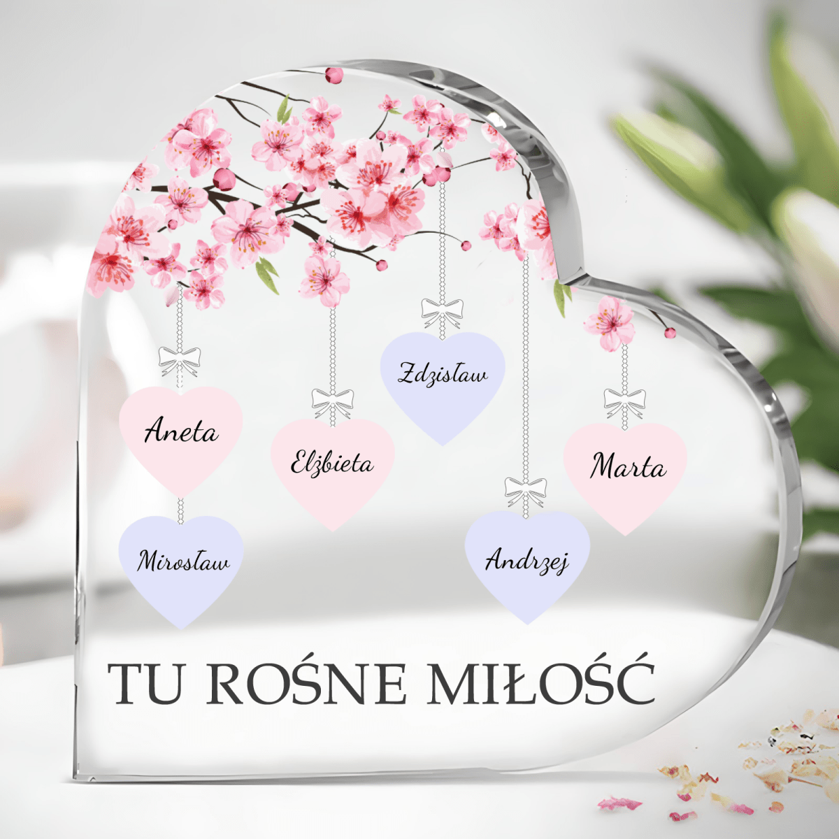 Tu rośnie miłość - Szklane serce, spersonalizowany prezent dla rodziców - Adamell.pl
