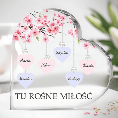 Tu rośnie miłość - Szklane serce, spersonalizowany prezent dla rodziców - Adamell.pl