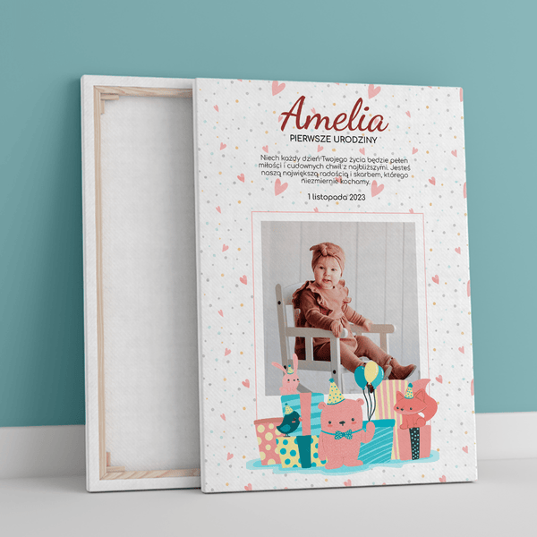 Twoje pierwsze urodziny - druk na płótnie, spersonalizowany prezent dla dziecka - Adamell.pl