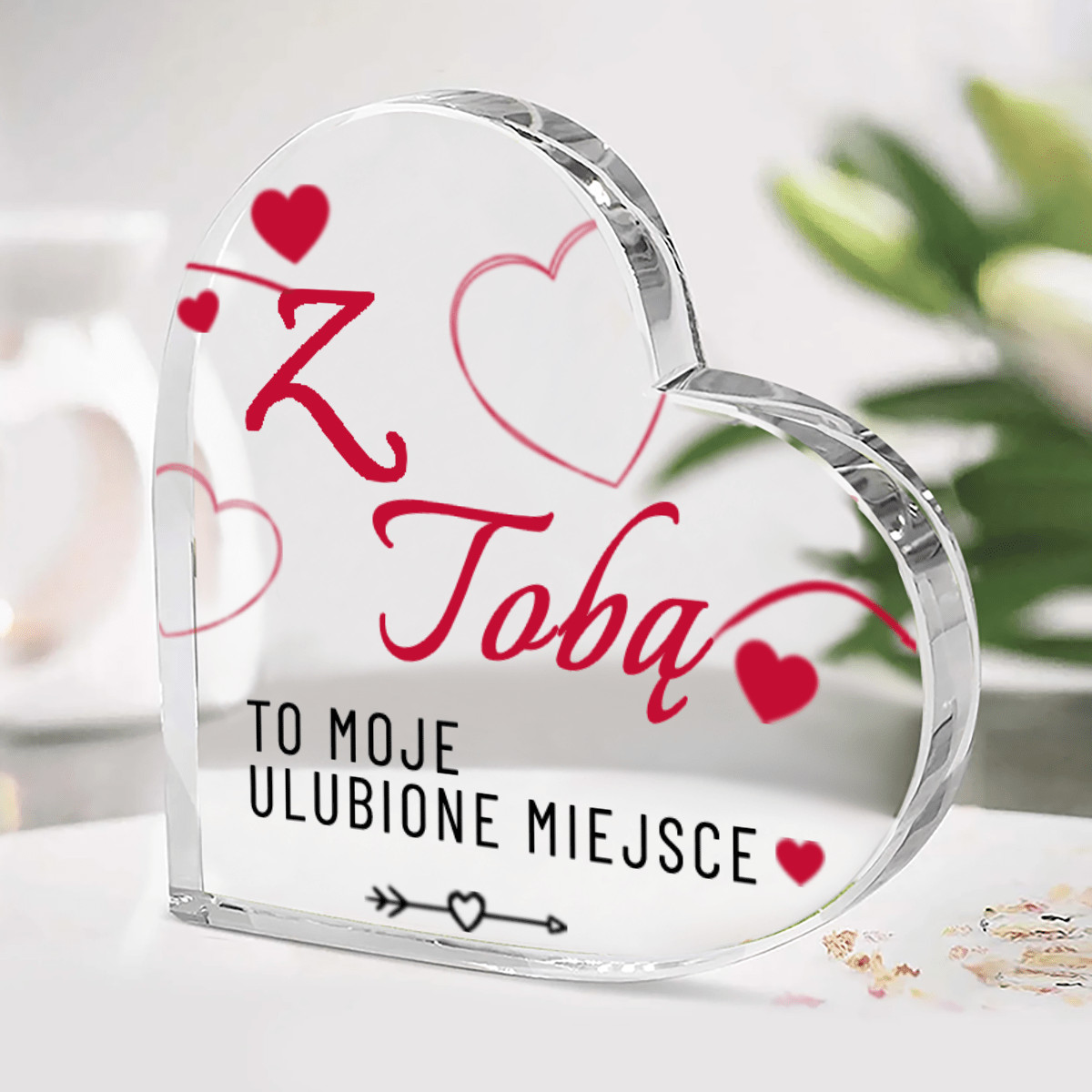 Ulubione miejsce z Tobą - Szklane serce, spersonalizowany prezent dla niej - Adamell.pl
