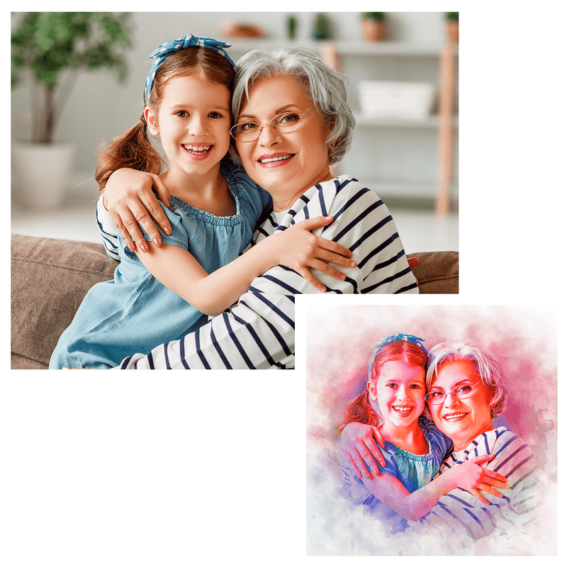 Watercolor effect - druk na płótnie, spersonalizowany prezent dla babci - Adamell.pl
