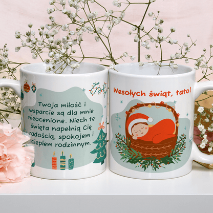 Wesołych Świąt, Tato - 1x Kubek z nadrukiem, spersonalizowany prezent dla taty - Adamell.pl