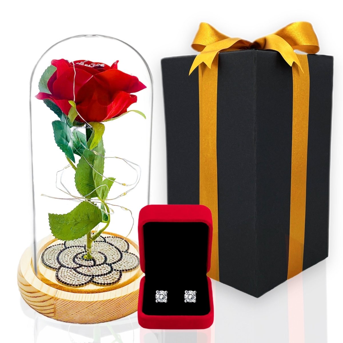 Wieczna Czerwona Róża w szkle LED Z Diamentami + GRATISY - Adamell.pl - Wyjątkowe Prezenty