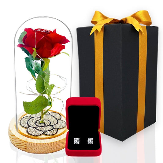 Wieczna Czerwona Róża w szkle LED Z Diamentami + GRATISY - Adamell.pl - Wyjątkowe Prezenty