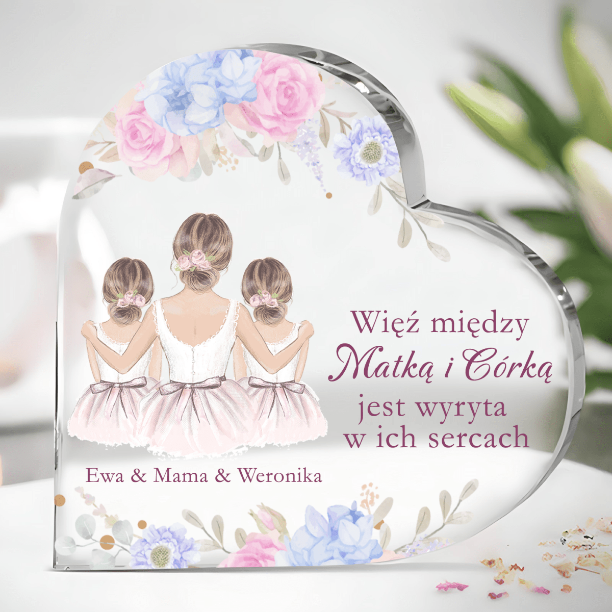 Więź matki i córki - Szklane serce, spersonalizowany prezent dla mamy - Adamell.pl