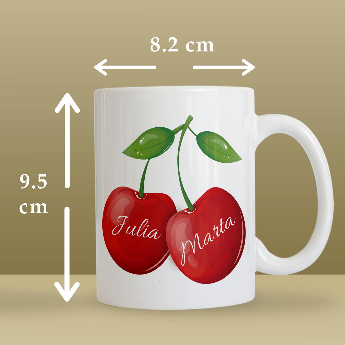 Wiśnie grafika + imiona - 1x Kubek z nadrukiem, spersonalizowany prezent dla przyjaciółki - Adamell.pl