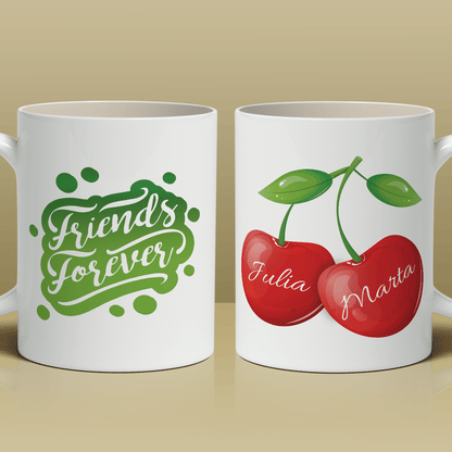 Wiśnie grafika + imiona - 1x Kubek z nadrukiem, spersonalizowany prezent dla przyjaciółki - Adamell.pl