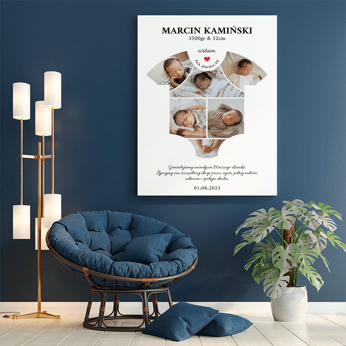 Witamy na świecie - druk na płótnie, spersonalizowany prezent dla dziecka - Adamell.pl