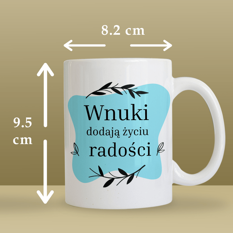 Wnuki dodają radości - 1x Kubek z nadrukiem, spersonalizowany prezent dla dziadków - Adamell.pl