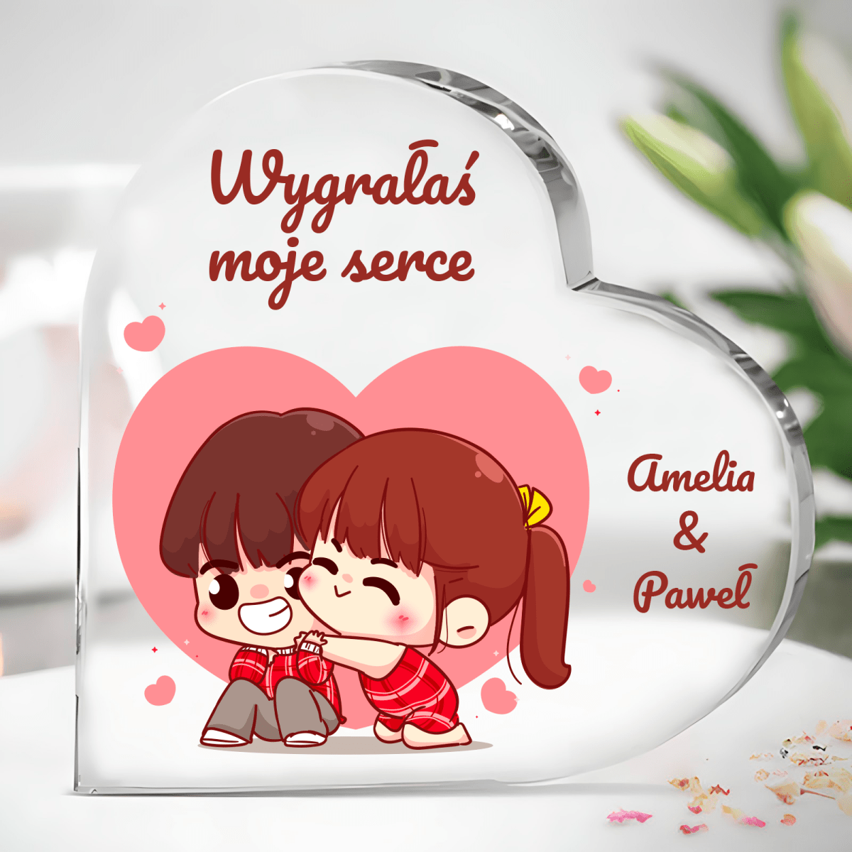 Wygrane serce - Szklane serce, spersonalizowany prezent dla pary - Adamell.pl