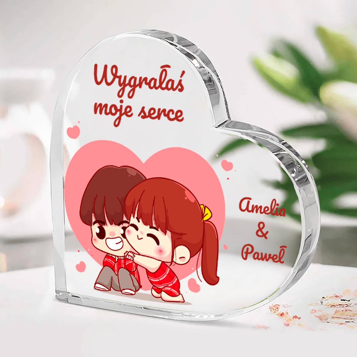 Wygrane serce - Szklane serce, spersonalizowany prezent dla pary - Adamell.pl
