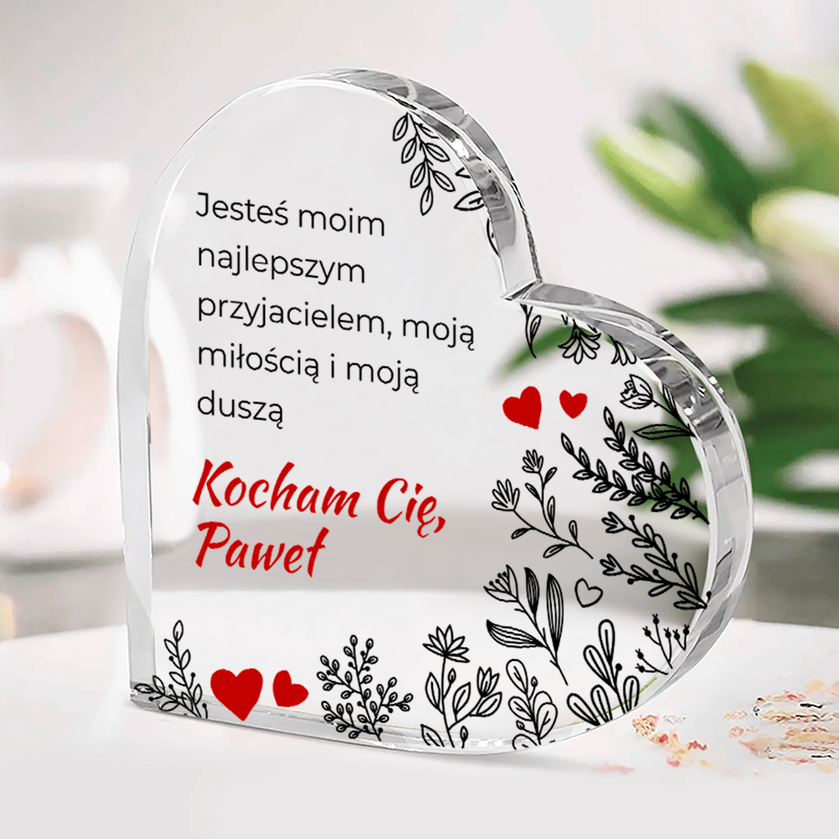 Wyznanie miłosne - Szklane serce, spersonalizowany prezent dla niej - Adamell.pl