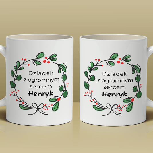Z ogromnym sercem - 1x Kubek z nadrukiem, spersonalizowany prezent dla dziadka - Adamell.pl