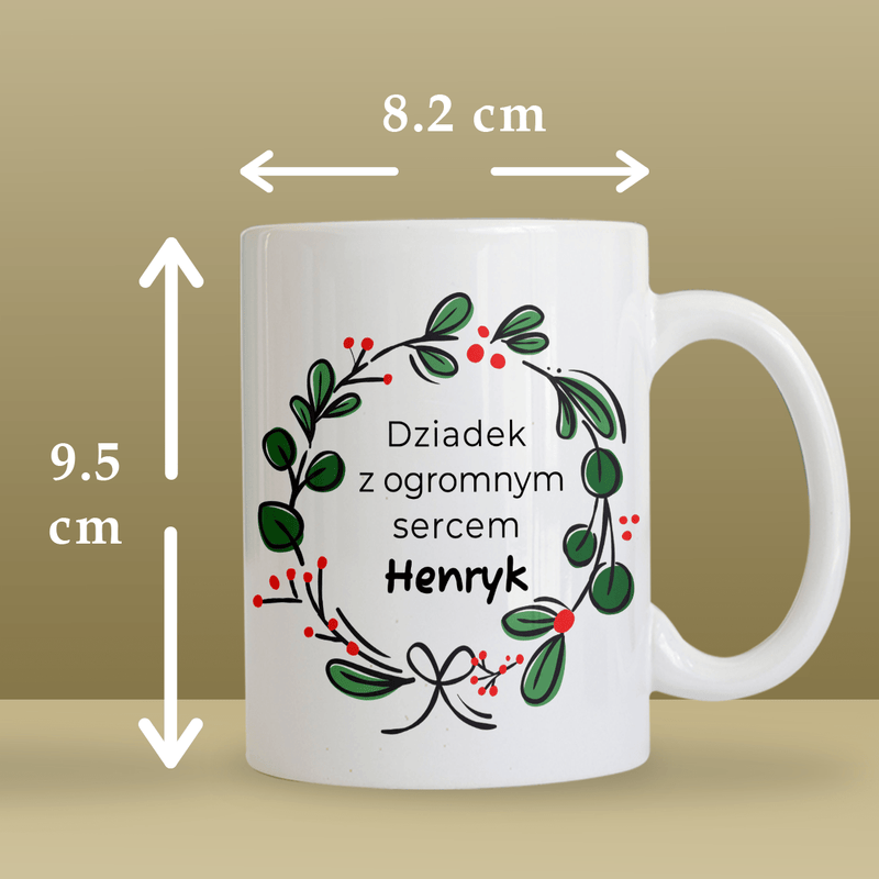 Z ogromnym sercem - 1x Kubek z nadrukiem, spersonalizowany prezent dla dziadka - Adamell.pl