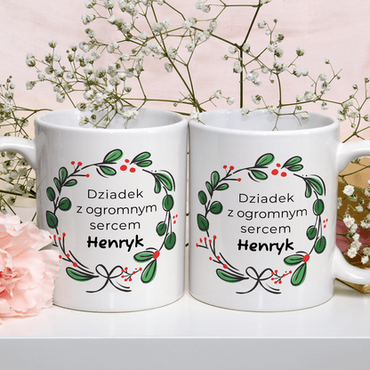 Z ogromnym sercem - 1x Kubek z nadrukiem, spersonalizowany prezent dla dziadka - Adamell.pl