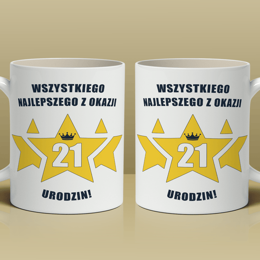 Z okazji 21 urodzin - 1x Kubek z nadrukiem, spersonalizowany prezent na urodziny - Adamell.pl
