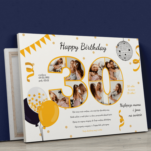 Z okazji 30. urodzin - druk na płótnie, spersonalizowany prezent na urodziny - Adamell.pl