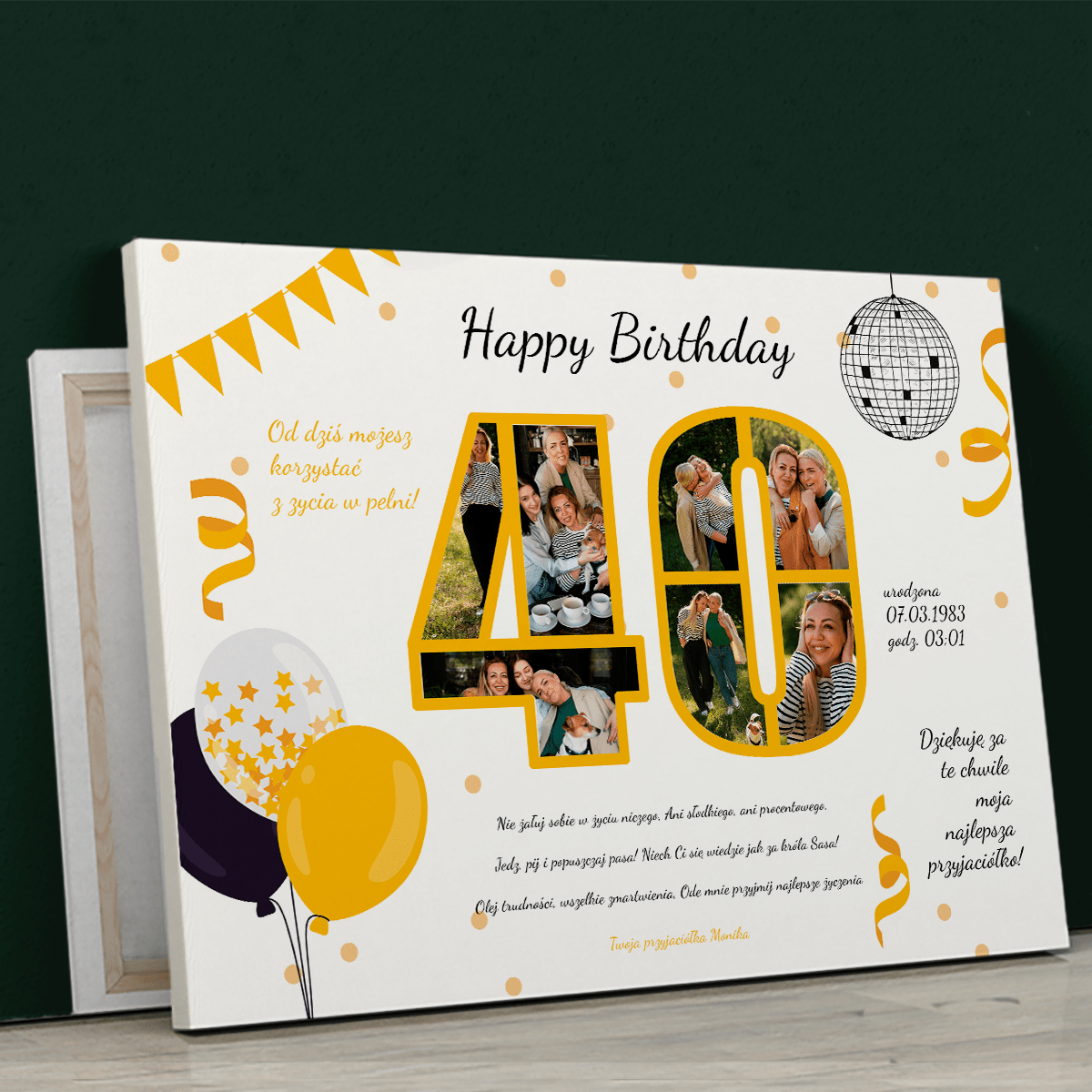 Z okazji 40 lat - druk na płótnie, spersonalizowany prezent na urodziny - Adamell.pl