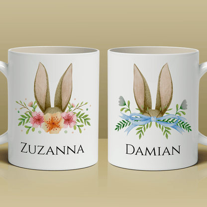 Zajączek w kwiatach - 1x Kubek z nadrukiem, spersonalizowany prezent dla pary - Adamell.pl