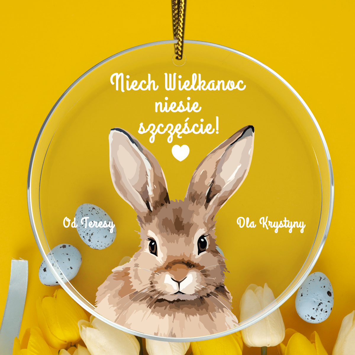 Zajączek wielkanocny - zawieszka akrylowa, spersonalizowany prezent dla rodziców - Adamell.pl