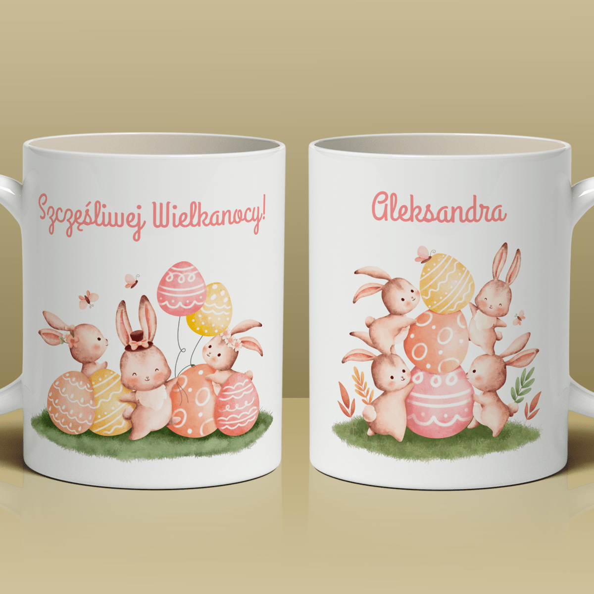 Zajączki i pisanki - 1x Kubek z nadrukiem, spersonalizowany prezent wielkanocny - Adamell.pl