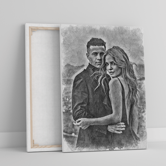 Zakochani szkic ołówkiem - druk na płótnie, spersonalizowany prezent dla pary - Adamell.pl
