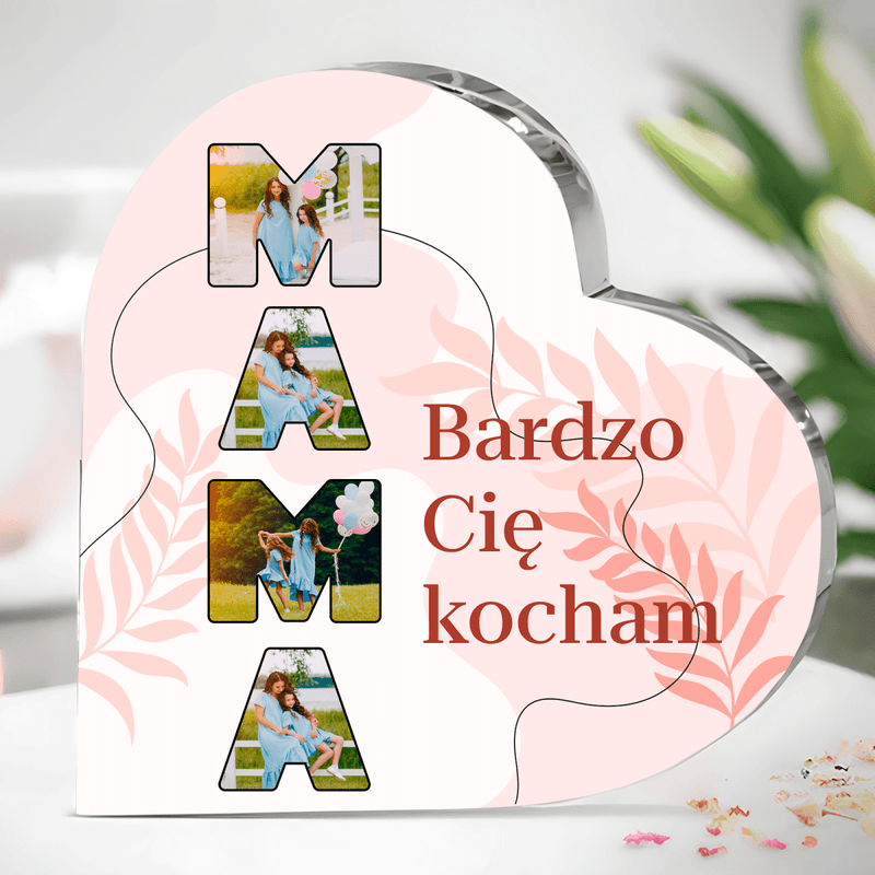 Zdjęcia w napisie - Szklane serce, spersonalizowany prezent dla mamy - Adamell.pl