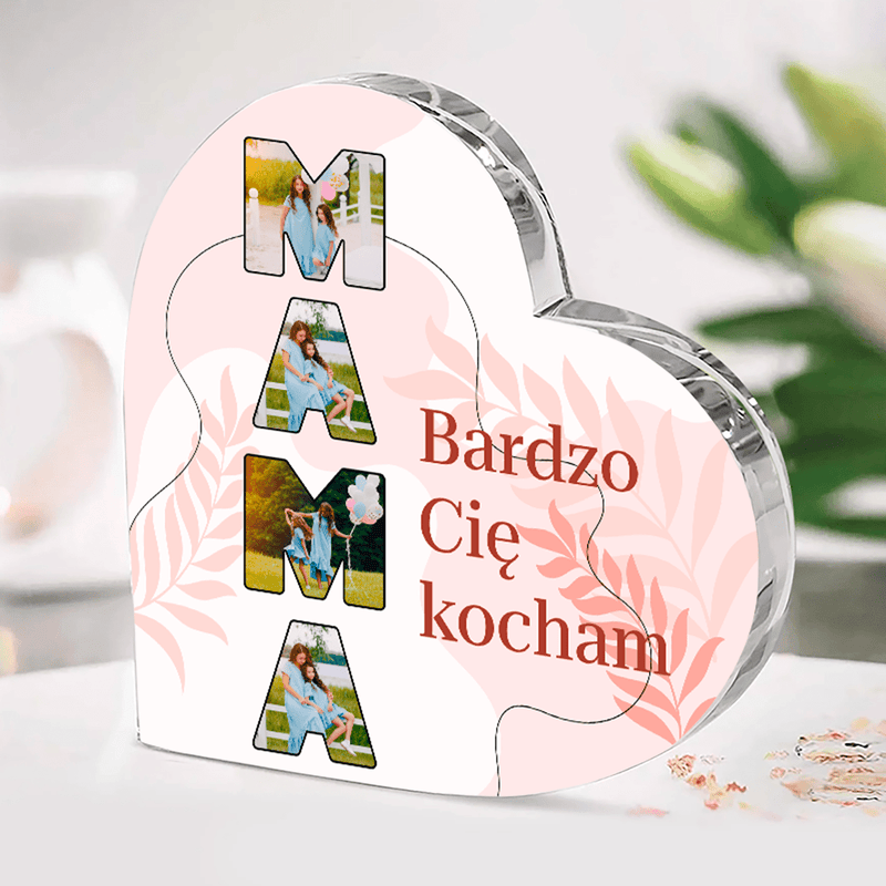 Zdjęcia w napisie - Szklane serce, spersonalizowany prezent dla mamy - Adamell.pl