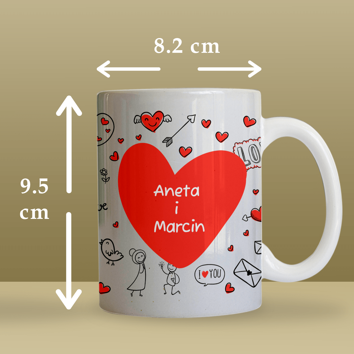 Zdjęcie pary + imiona - 1x Kubek z nadrukiem, spersonalizowany prezent dla pary - Adamell.pl