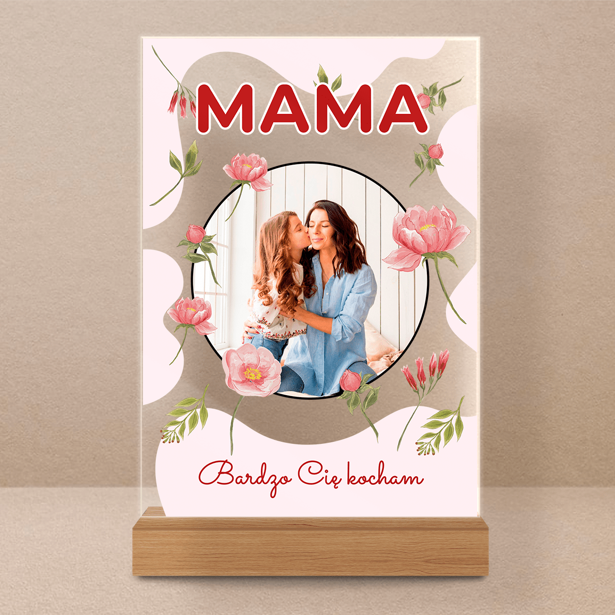 Zdjęcie w kwiatach mama - Druk na szkle, spersonalizowany prezent dla mamy - Adamell.pl
