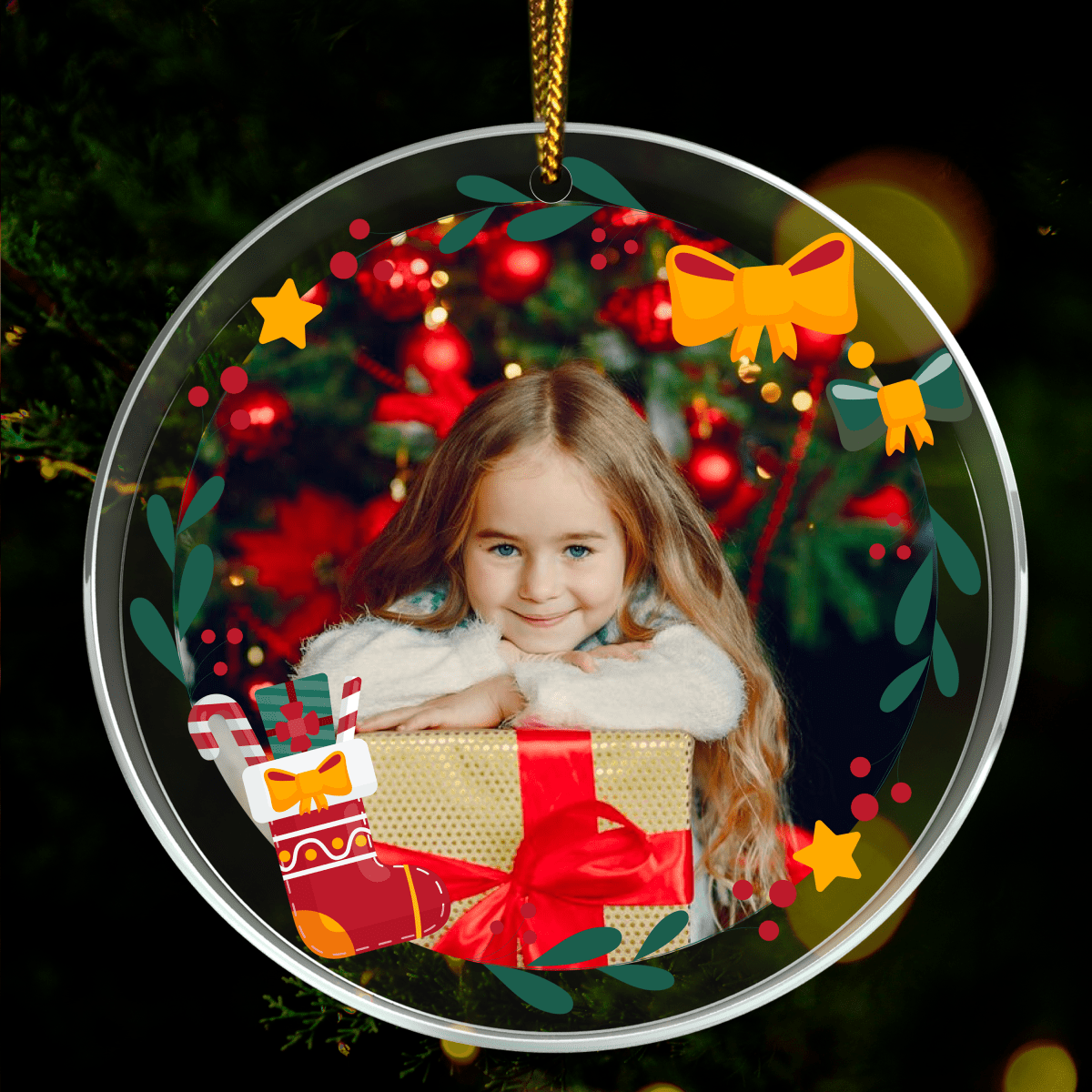 Zdjęcie ze świątecznym motywem - bombka choinkowa, spersonalizowany prezent dla dziecka - Adamell.pl