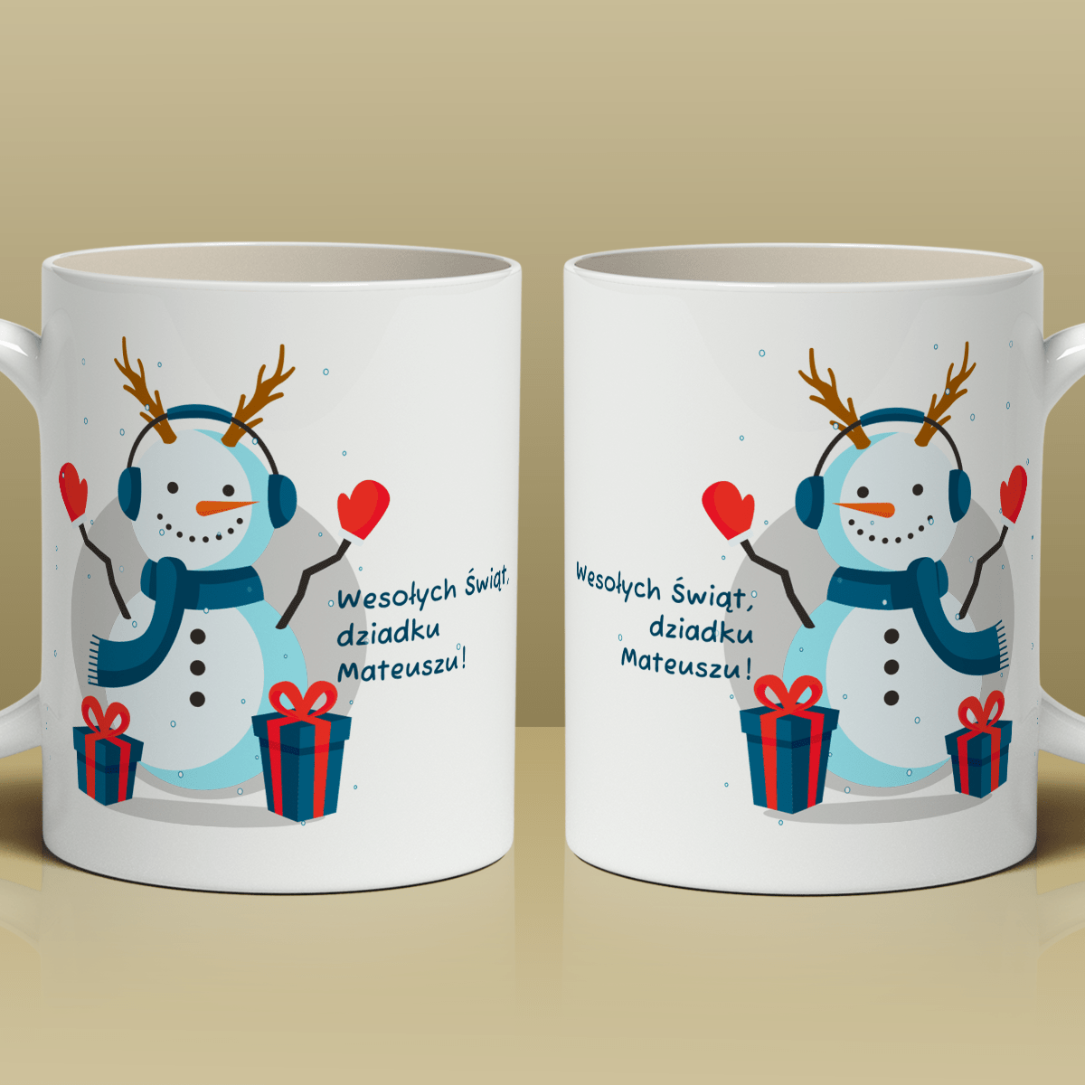 Zimowa grafika + życzenia - 1x Kubek z nadrukiem, spersonalizowany prezent dla dziadka - Adamell.pl