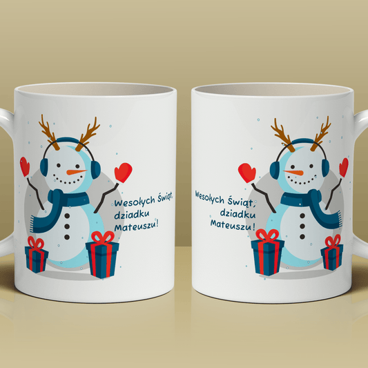 Zimowa grafika + życzenia - 1x Kubek z nadrukiem, spersonalizowany prezent dla dziadka - Adamell.pl