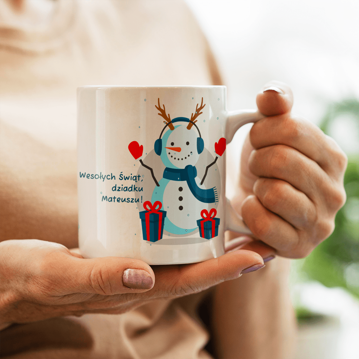 Zimowa grafika + życzenia - 1x Kubek z nadrukiem, spersonalizowany prezent dla dziadka - Adamell.pl