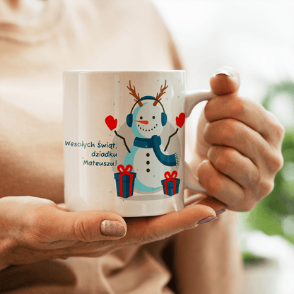 Zimowa grafika + życzenia - 1x Kubek z nadrukiem, spersonalizowany prezent dla dziadka - Adamell.pl