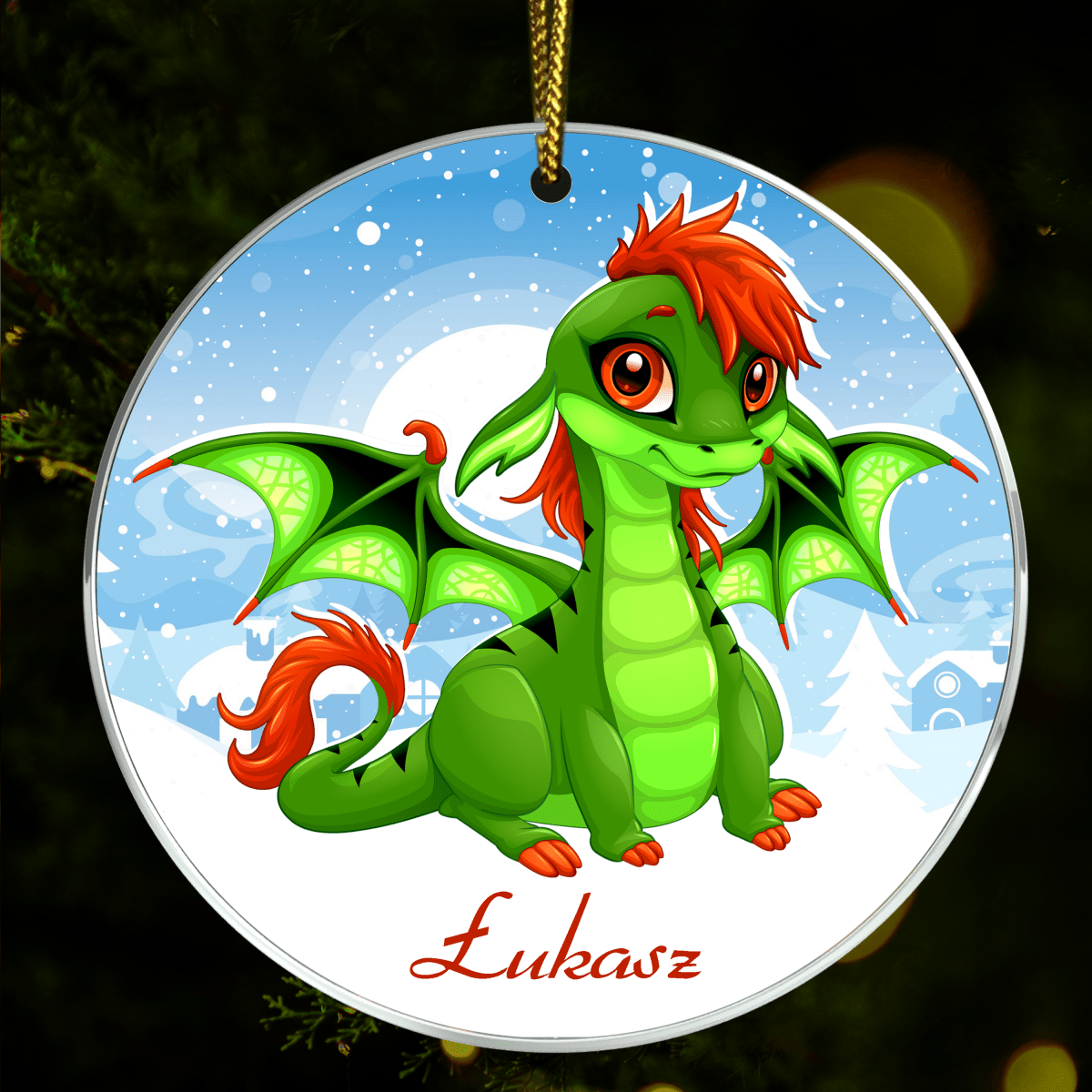 Zimowy smok - bombka choinkowa, spersonalizowany prezent dla dziecka - Adamell.pl