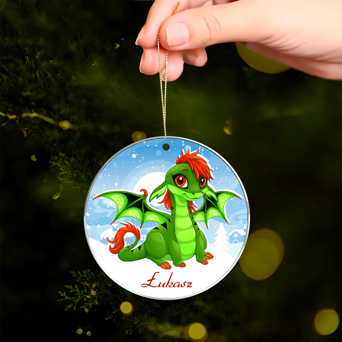 Zimowy smok - bombka choinkowa, spersonalizowany prezent dla dziecka - Adamell.pl
