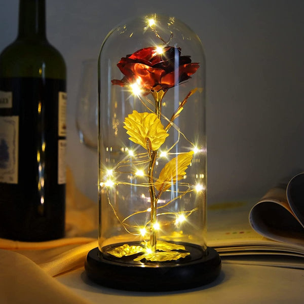Złota wieczna świecąca róża w szkle LED, Sentymentalny prezent marzeń dla mamy, niesamowite prezenty na święta, na chrzest, na dzień babci, dziadka - Adamell.pl - Wyjątkowe Prezenty