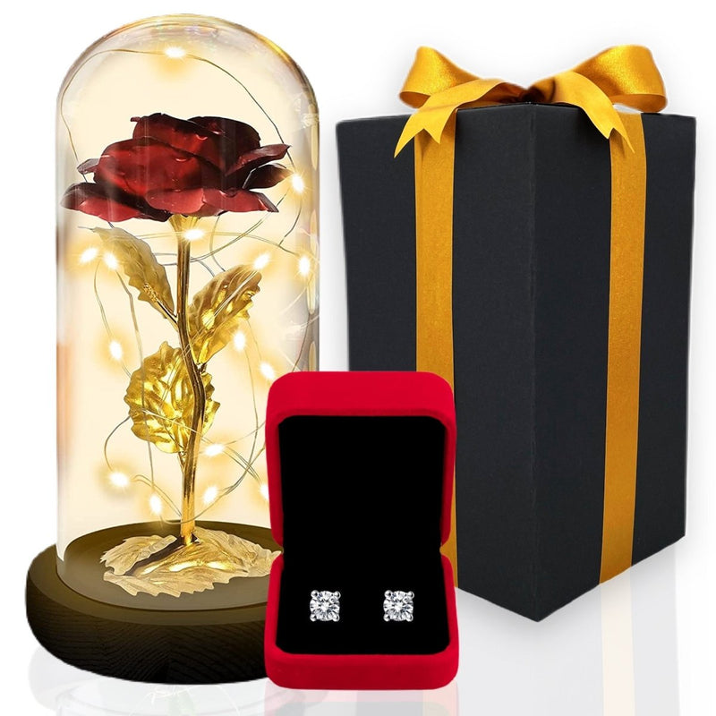 Złota wieczna świecąca róża w szkle LED, Wyjatkowy pomysł na prezent dla dziewczyny, przyjaciółki, kobiety, najlepsze na walentynki, na 18 urodziny - Adamell.pl - Wyjątkowe Prezenty