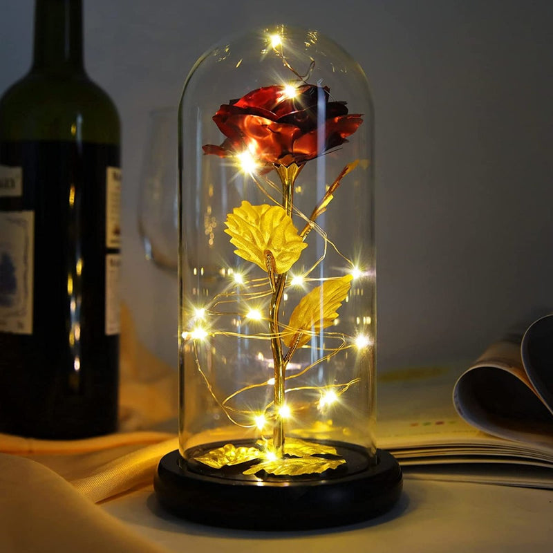 Złota wieczna świecąca róża w szkle LED, Wyjatkowy pomysł na prezent dla dziewczyny, przyjaciółki, kobiety, najlepsze na walentynki, na 18 urodziny - Adamell.pl - Wyjątkowe Prezenty
