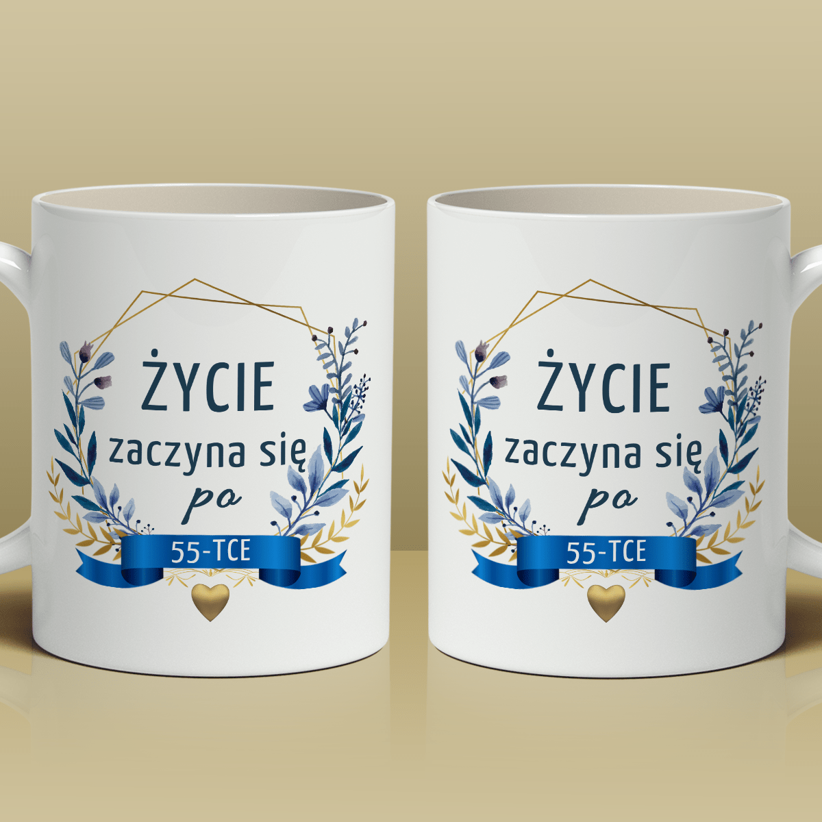 Życie zaczyna się po 55 - 1x Kubek z nadrukiem, spersonalizowany prezent - Adamell.pl