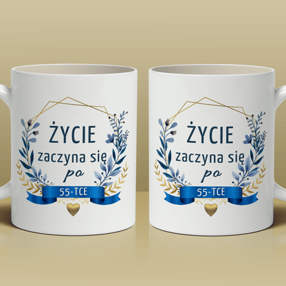 Życie zaczyna się po 55 - 1x Kubek z nadrukiem, spersonalizowany prezent - Adamell.pl