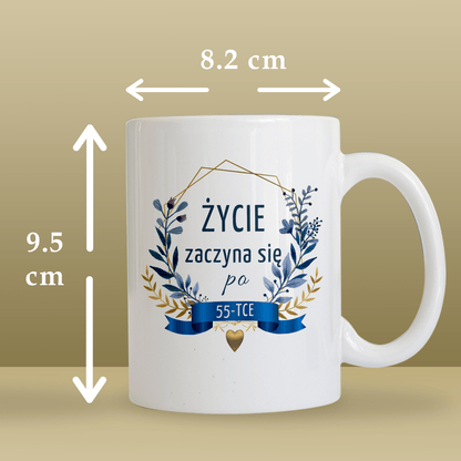 Życie zaczyna się po 55 - 1x Kubek z nadrukiem, spersonalizowany prezent - Adamell.pl