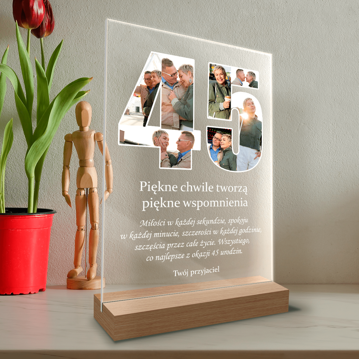 Życzenia 45 lat - Druk na szkle, spersonalizowany prezent dla niej - Adamell.pl