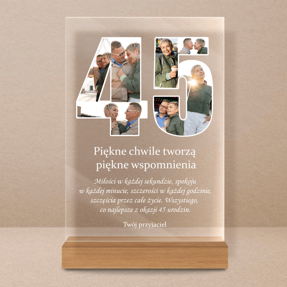 Życzenia 45 lat - Druk na szkle, spersonalizowany prezent dla niej - Adamell.pl