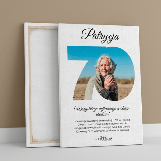 Życzenia na 70. urodziny - druk na płótnie, spersonalizowany prezent dla niej - Adamell.pl