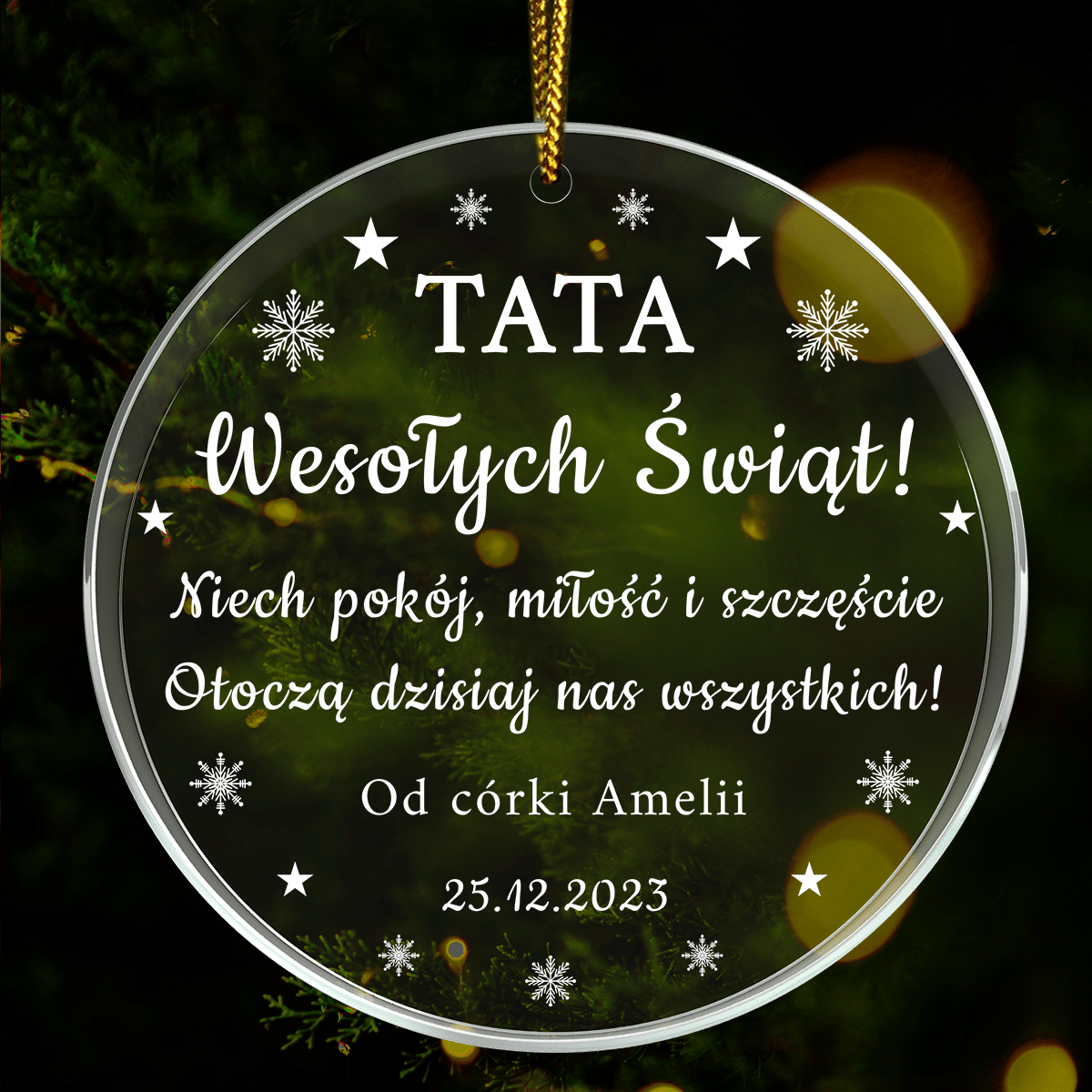 Życzenia świąteczne dla taty - bombka choinkowa, spersonalizowany prezent dla taty - Adamell.pl