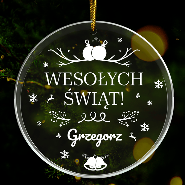 Życzenia świąteczne + imię - bombka choinkowa, spersonalizowany prezent dla niego - Adamell.pl
