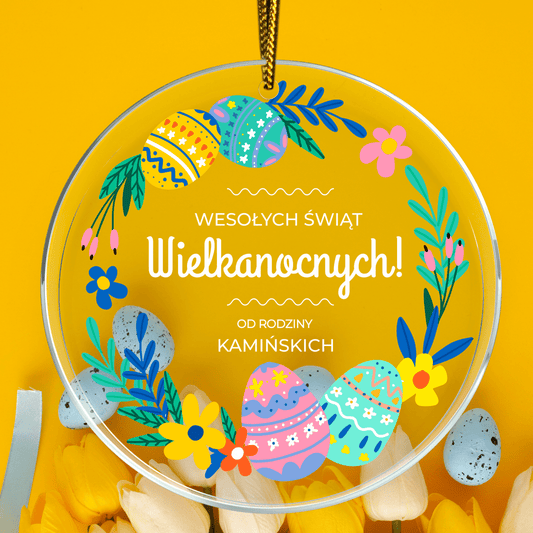 Życzenia wielkanocne od rodziny - zawieszka akrylowa, spersonalizowany prezent dla niej - Adamell.pl
