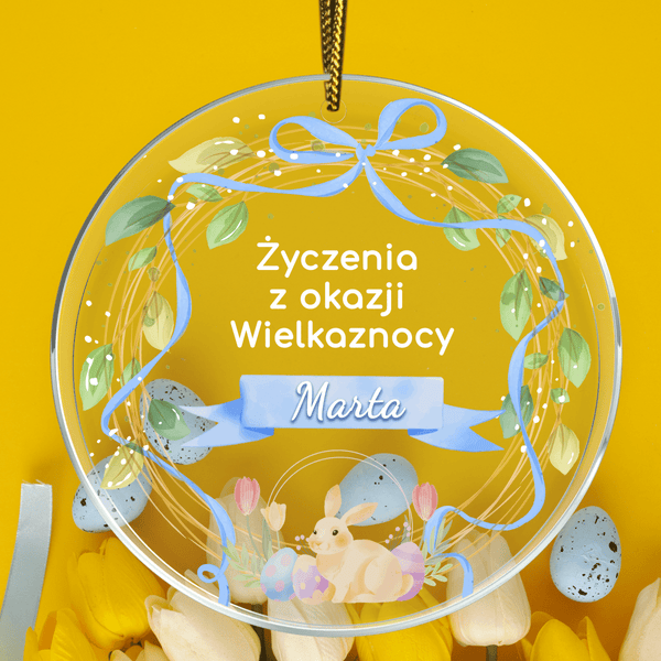 Życzenia wielkanocne z imieniem - bombka akrylowa, spersonalizowany prezent na Wielkanoc - Adamell.pl